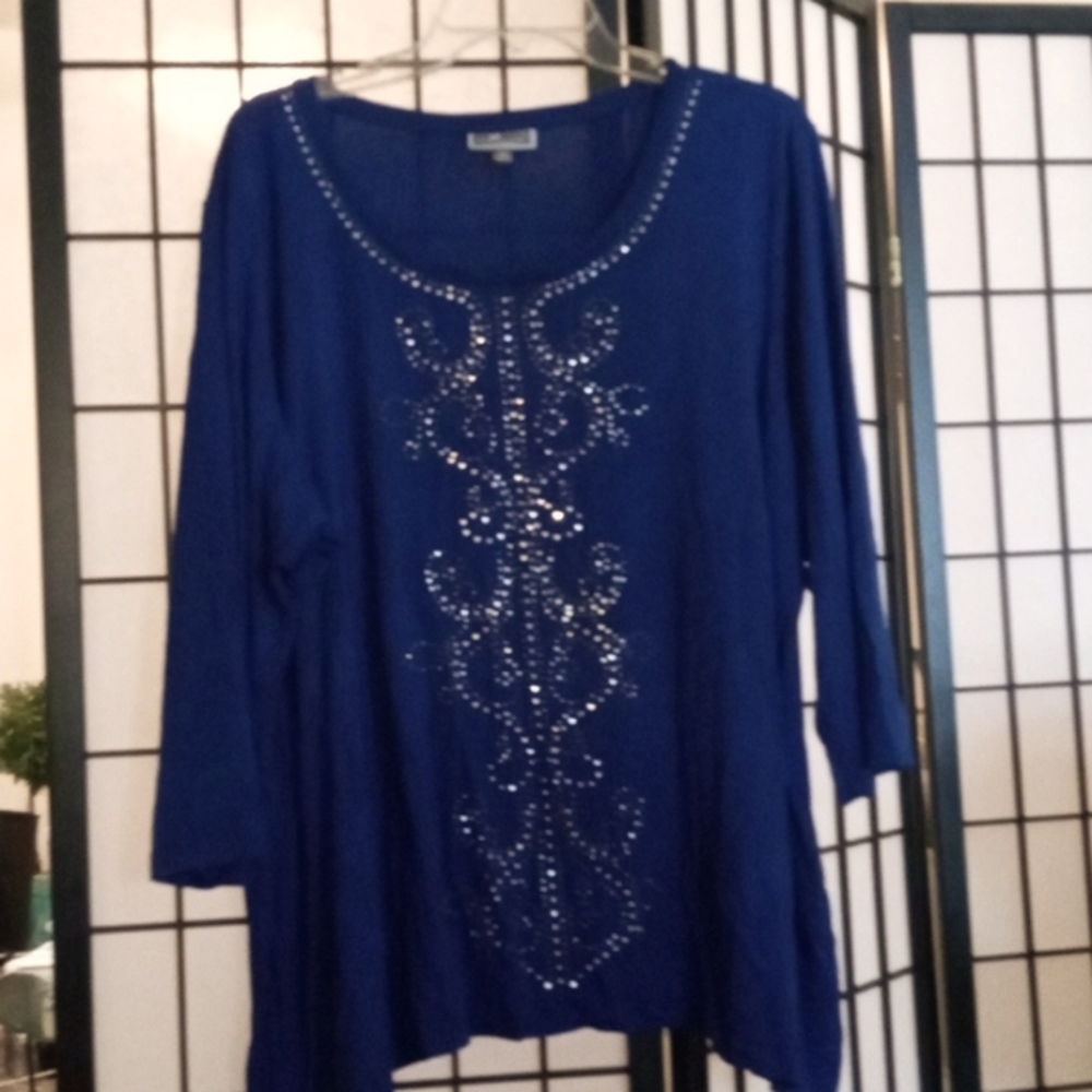 J M Collection cobalt blue knit blouse size 3x gently Worn